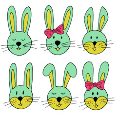 Easter illustration. Happy Easter. Set of cute drawings, Easter bunny