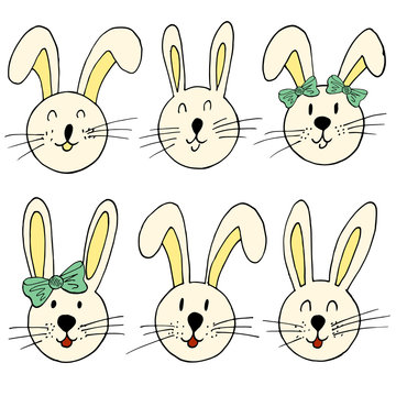 Easter illustration. Happy Easter. Set of cute drawings, Easter bunny