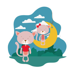 cute cats sitting in the moon