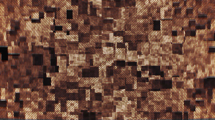 Orange and black mosaic background. Squares, geometric graphic animation.