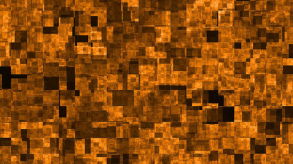 Orange and black mosaic background. Squares, geometric graphic animation.