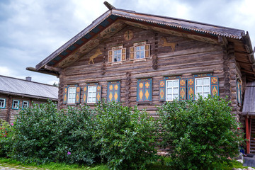 Russian national wood architecture interior and household items