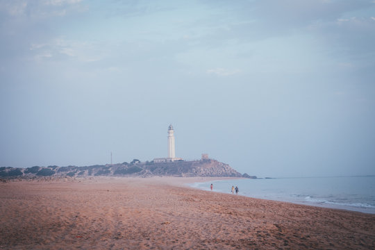 Map of the beach of Zahora, Cadiz, with the lighthouse of Trafalgar in the background