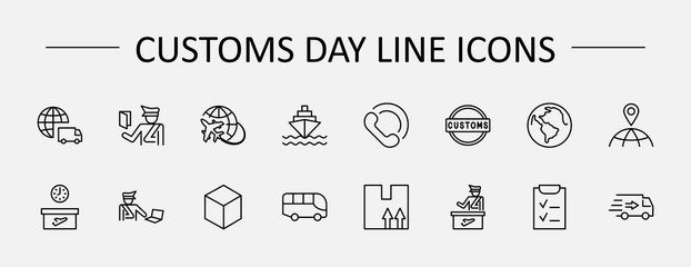 International Customs Day Set Line Vector Icons. Editable Stroke. 32x32 Pixel Perfect