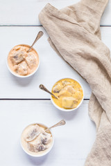 Pickled herring flat lay from above