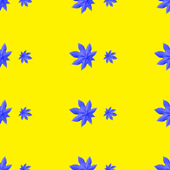Seamless repeating pattern from blue ricinus communis on yellow background