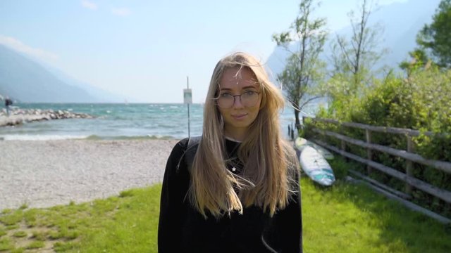 Blode Hipster Girl By Lake