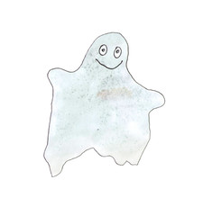 Halloween hand drawn illustration. Watercolor funny and friendly ghost, spirit, boggart. Isolated on white background. Art element for design
