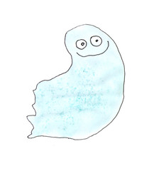 Halloween hand drawn illustration. Watercolor funny and friendly ghost, spirit, boggart. Isolated on white background. Art element for design