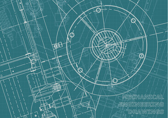 Blueprint, Sketch. Vector engineering illustration. Cover, flyer, banner, background. Instrument-making drawings. Mechanical engineering drawing. Technical illustrations, backgrounds. Scheme, plan