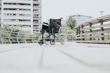 Wheelchair in a city park Barcelona