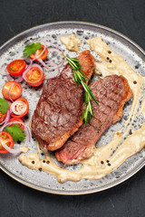 Fresh Cooked Meat on Metallic Plate Sliced Tomato