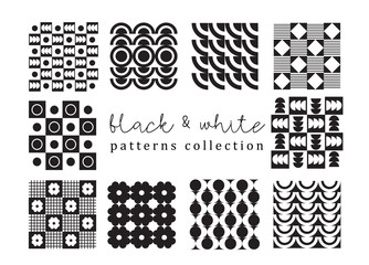 Seamless geometric pattern set in black and white. monochromatic backgrounds collection.