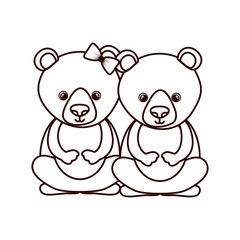 cute couple of bears on white background