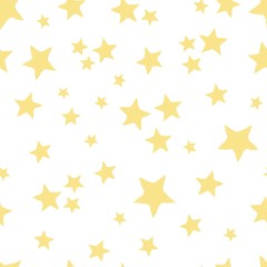 Seamless repeat pattern with tossed yellow stars on a white background