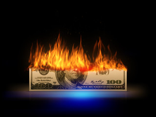a burning 100 dollar bill