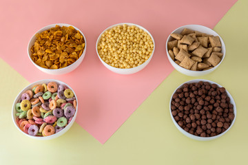 Variety of colorful cereals for breakfast