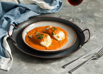 sppanish food. Bacalao a la vizcaína,  Basque Style Cod