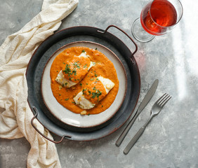 sppanish food. Bacalao a la vizcaína,  Basque Style Cod