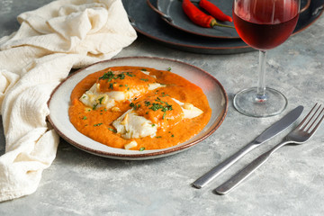 sppanish food. Bacalao a la vizcaína,  Basque Style Cod