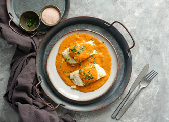 sppanish food. Bacalao a la vizcaína,  Basque Style Cod