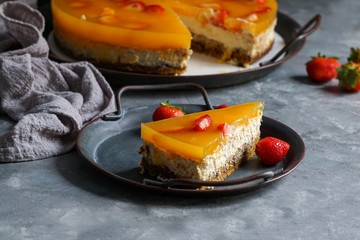 tasty ricotta cheesecake with berries, vintage style