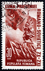 Postage stamp Romania 1950 Statue of Soviet soldier