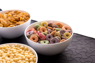 Variety of colorful cereals for breakfast