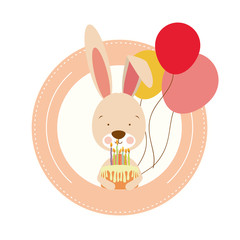 cute bunny with helium balloons and cake