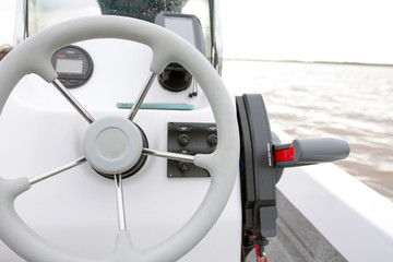 Motor Boat Steering Wheel and Gear Lever