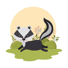 cute skunk with background landscape