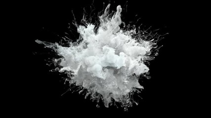 Color Burst - white smoke powder explosion fluid ink paint particles slow motion alpha matte isolated on black - Powered by Adobe