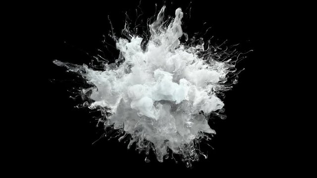 Color Burst - white smoke powder explosion fluid ink paint particles slow motion alpha matte isolated on black