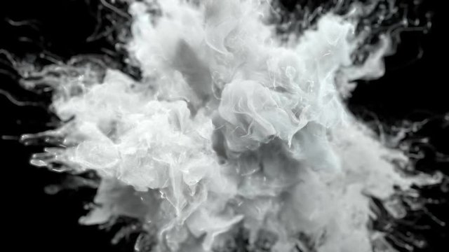 Color Burst - white smoke powder explosion fluid ink paint particles slow motion alpha matte isolated on black