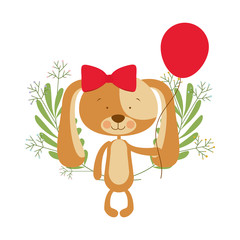 cute puppy with helium balloons