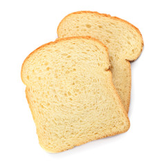 Slices of wheat bread isolated on white, top view