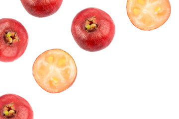 Psidium cattleianum - Strawberry guavas. White background