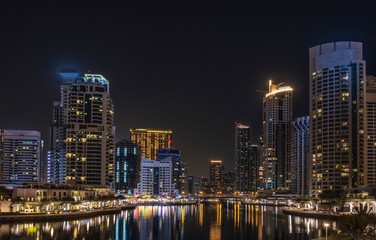 Obraz na płótnie Canvas View of Dubai Marina by night in long exposure, UAE. May 2019