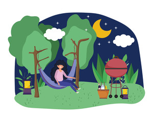 Woman cartoon having picnic design