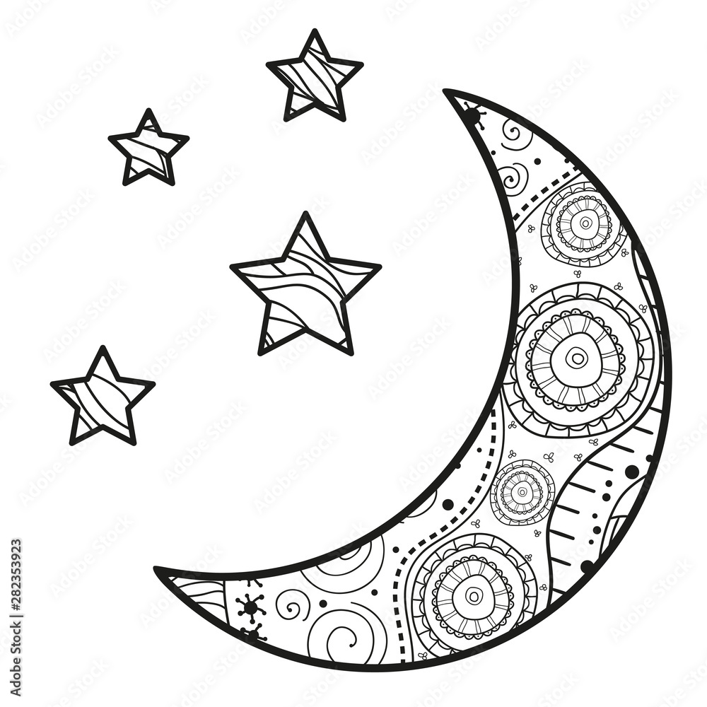 Wall mural crescent moon with stars with abstract patterns on isolation background. design for spiritual relaxa
