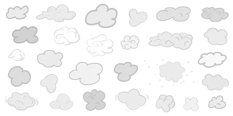 Fotobehang Hand drawn abstract clouds on white. Simple samples. Black and white illustration © mikabesfamilnaya