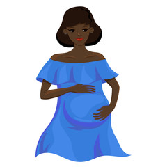 Pregnant black woman isolate on a white background. Vector graphics.
