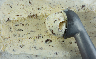 Closeup Scooping ice cream cookies & Cream, Food concept, Blank for design..