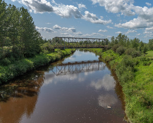 Fototapeta na wymiar Old Bridge Crossing the Medicine River at Markerville, Alberta, Canada