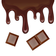 Realistic Melted chocolate dripping, vector illustration isolated on white background
