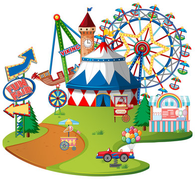 Fun fair theme park on isolated background