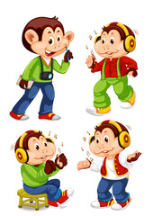 Isolated set of cute monkeys
