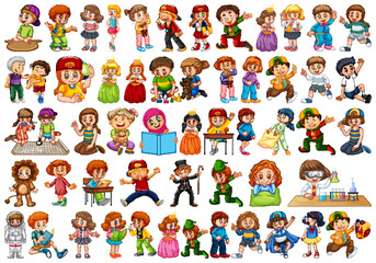 Kids in large group acting our varoous roles