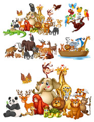 Many animals on isolated background