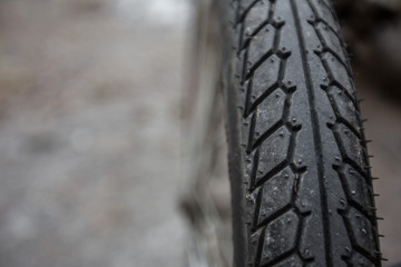Close up of Tread pattern on the Motorcycle wheel